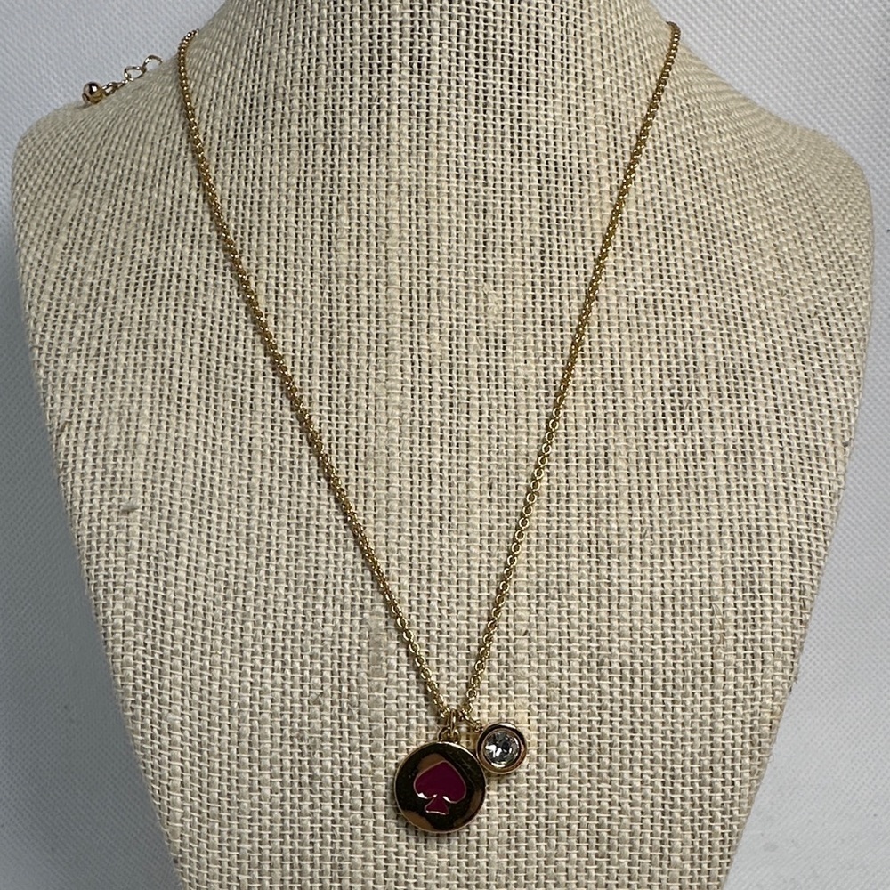 Kate Spade Gold Necklace with Red Spade & Crystal Charm – 16.5” with 3” Extender